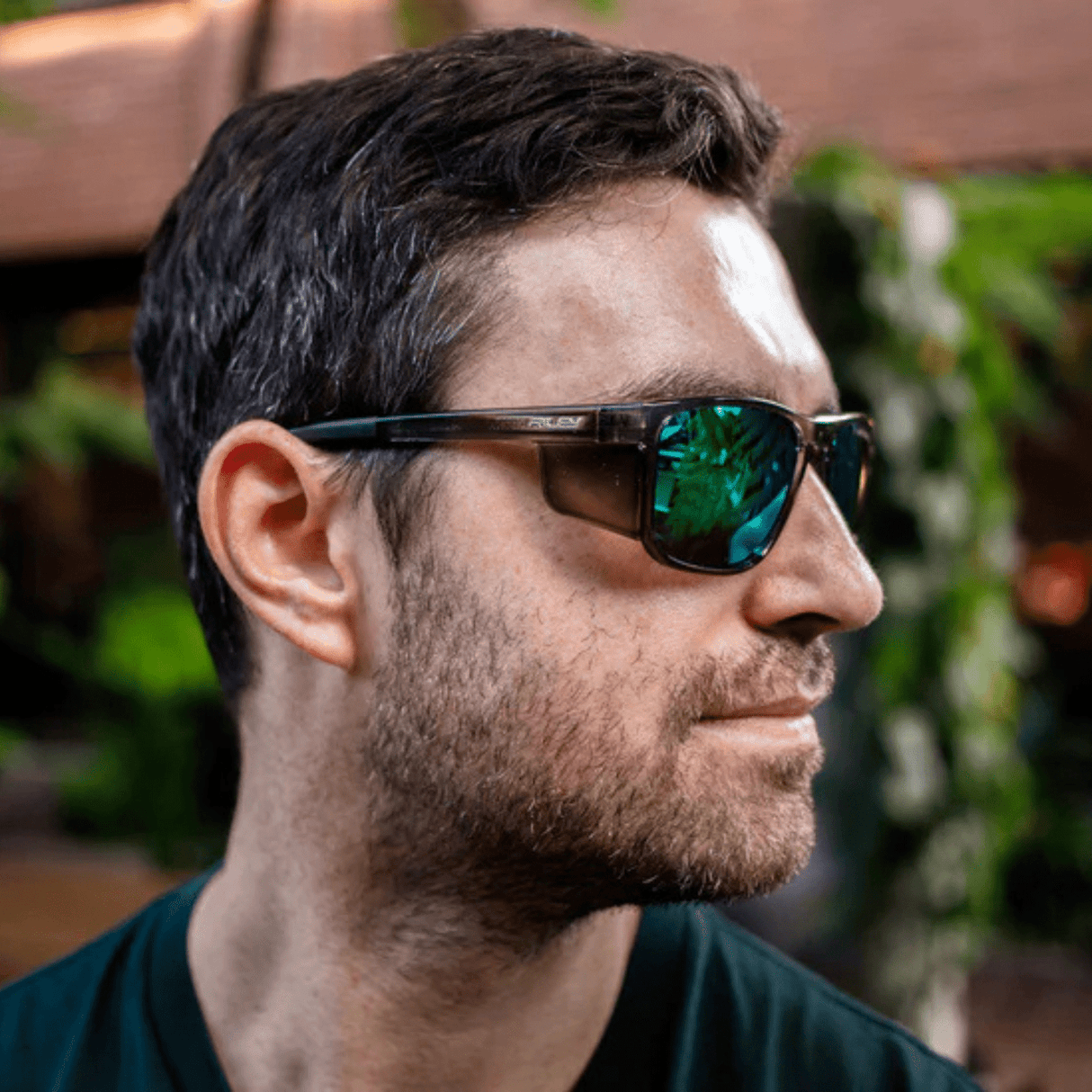 Riley Navigator X Safety Sunglasses – Green Mirror Revo, Smoked Frame, Anti-Fog/Anti-Scratch