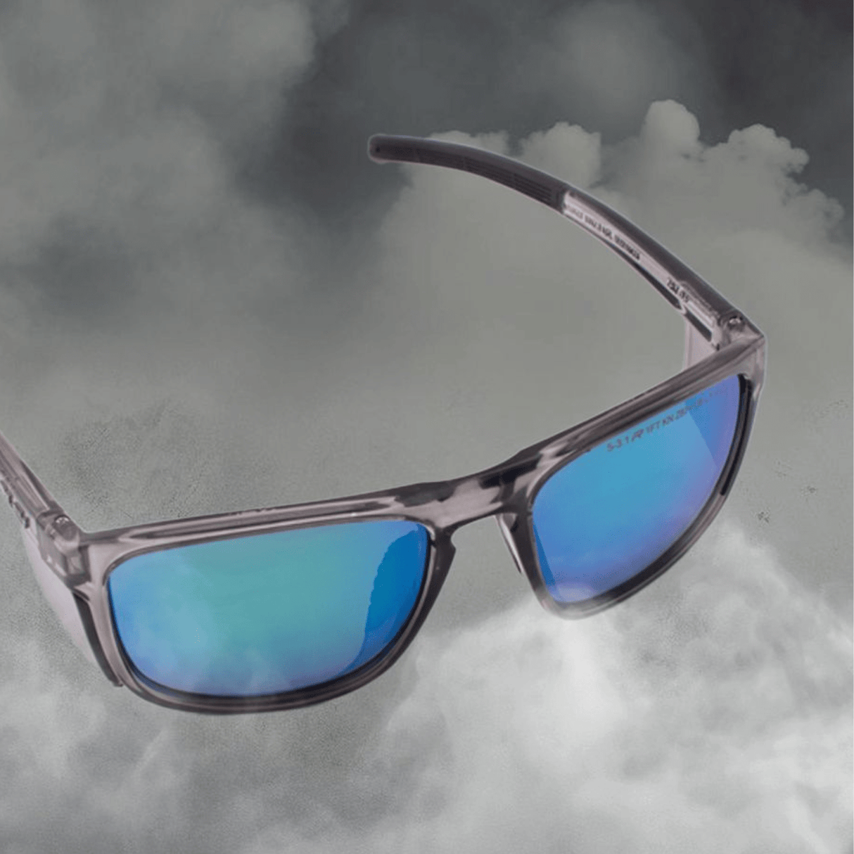 Riley Navigator X Safety Sunglasses – Blue Mirror Revo, Smoked Frame, Anti-Fog/Anti-Scratch