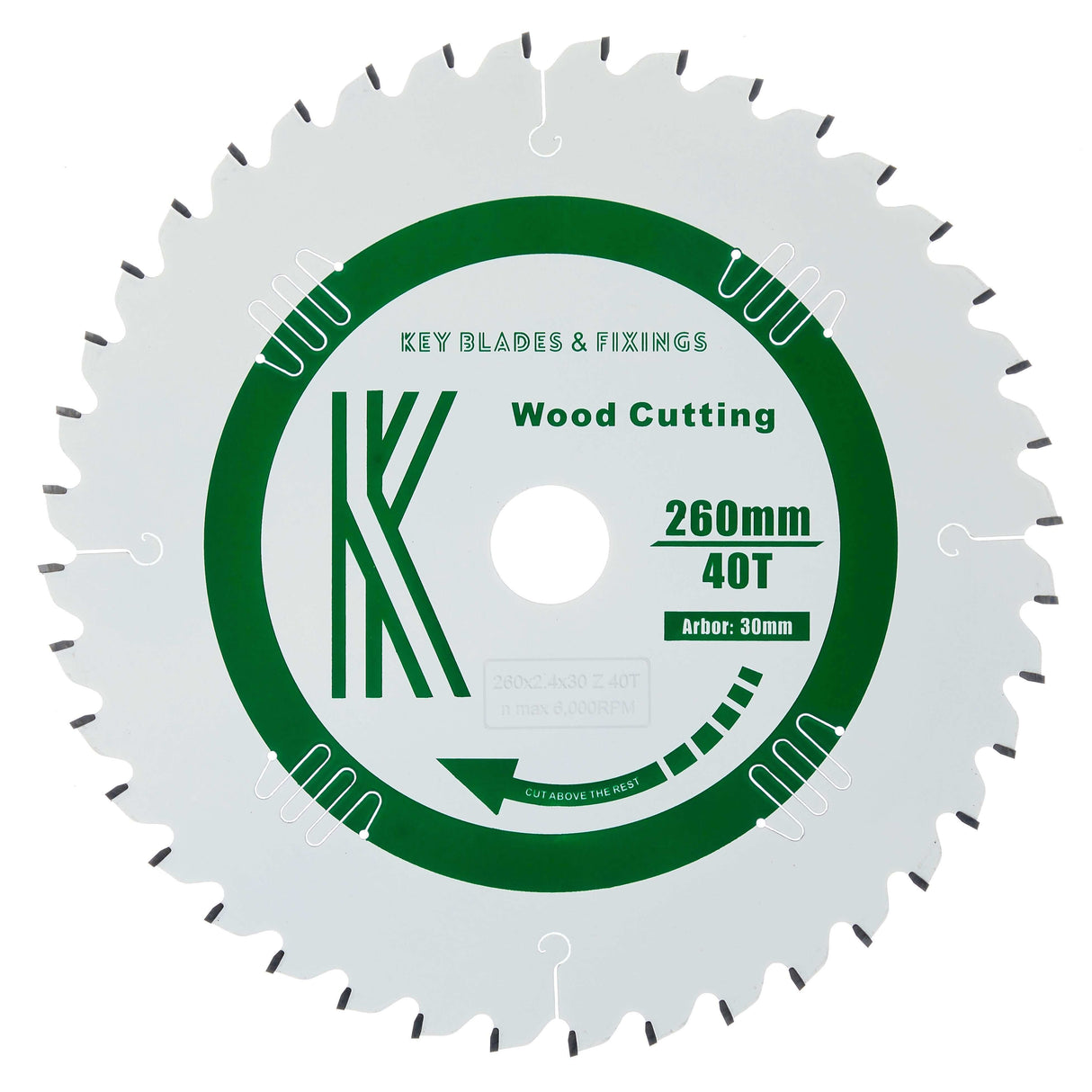 260mm x 30mm x 2.4mm 40 Tooth ATB (Neg Rake) Kapex KS120 Circular Saw Blade - 2601