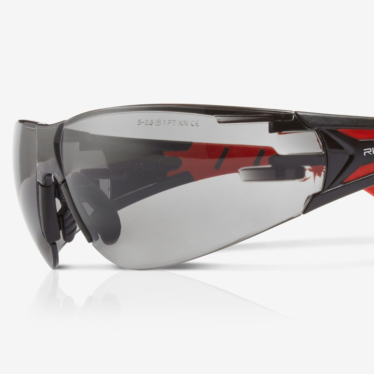 Riley Stream™ Red – Frameless, Metal-Free Safety Glasses (Grey Tint, Anti-Fog)