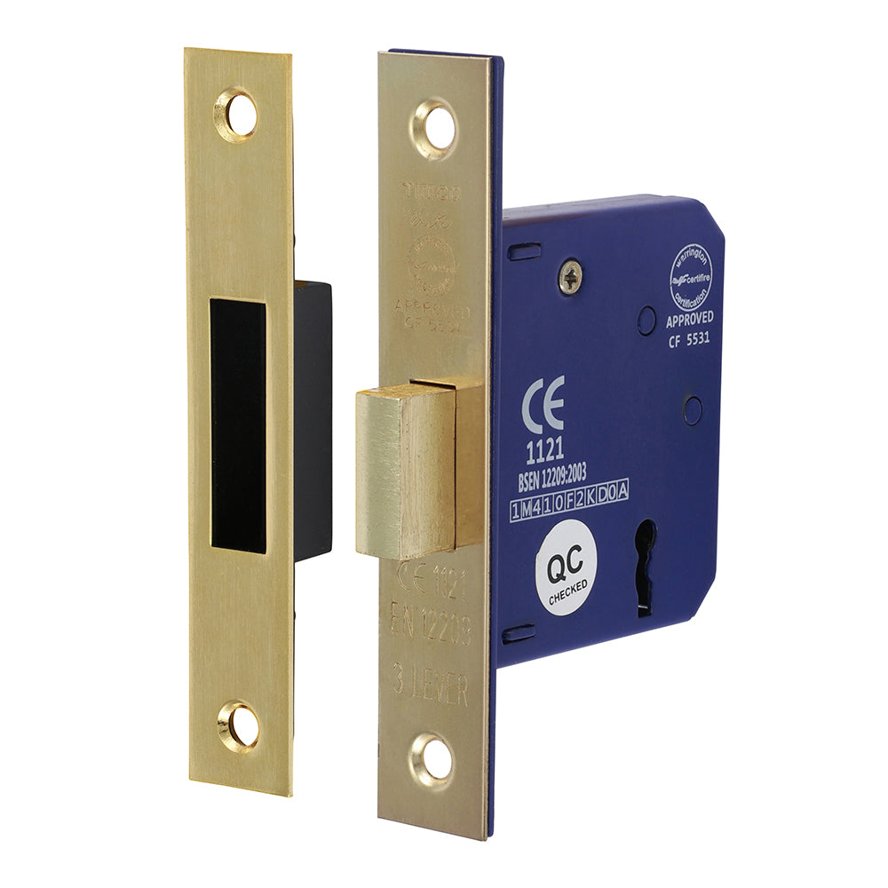 3 Lever Deadlock – Electro Brass (65mm Case / 45mm Backset)