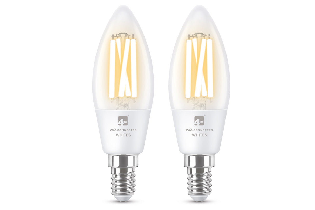 4lite WiZ Connected C35 Candle Filament White WiFi LED Smart Bulb - E14 Small Screw