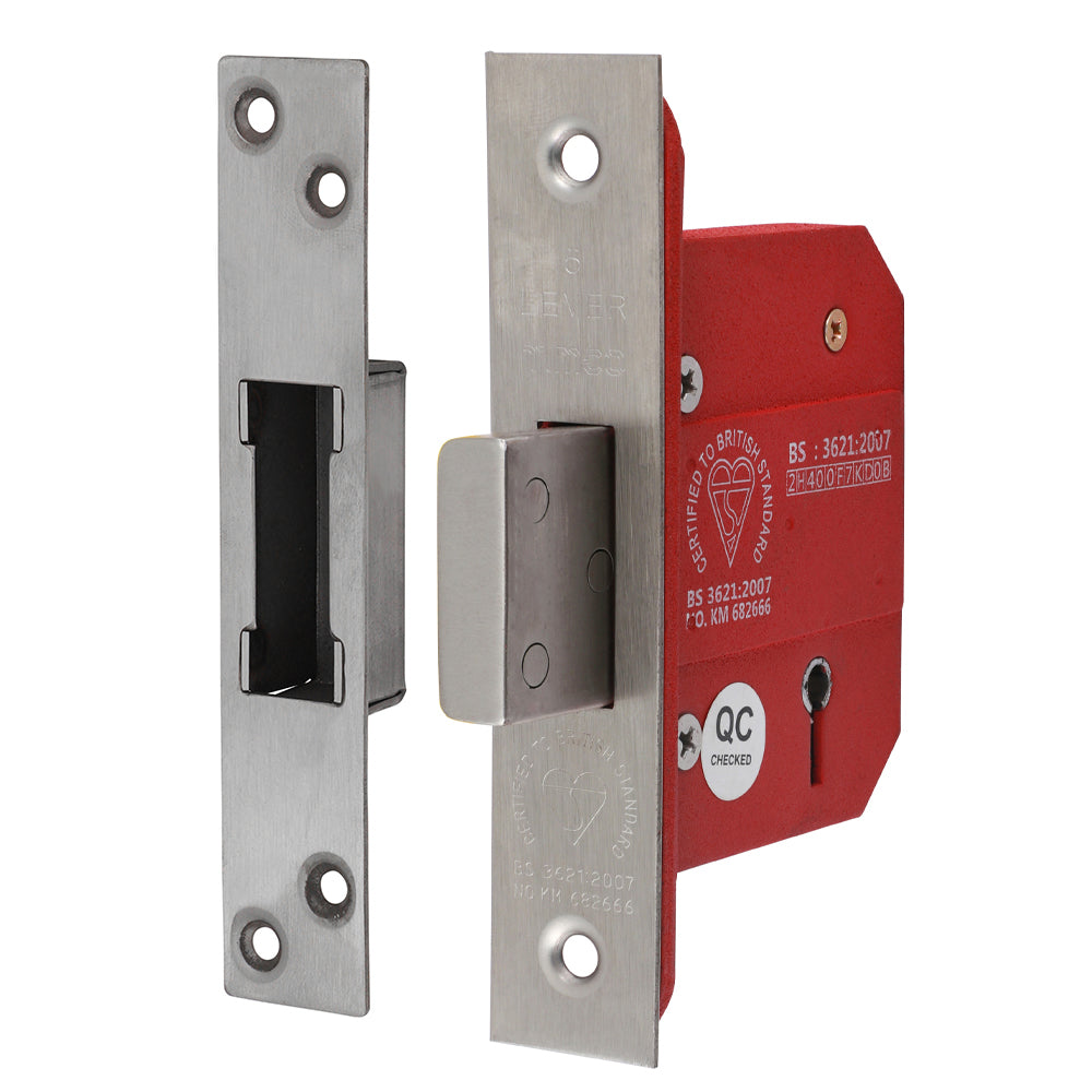 5 Lever British Standard CE Deadlock – Stainless Steel Satin (66mm Case / 45mm Backset)