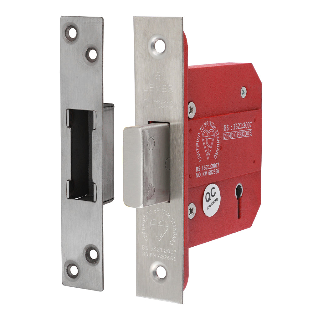5 Lever British Standard Deadlock – Stainless Steel Satin (78mm Case / 57mm Backset)