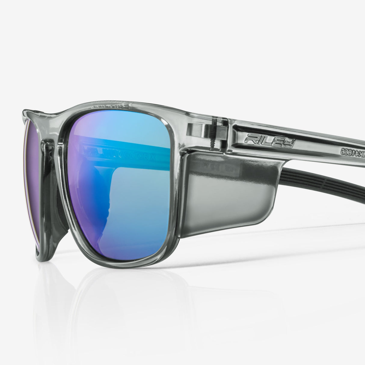 Riley Navigator X Safety Sunglasses – Green Mirror Revo, Smoked Frame, Anti-Fog/Anti-Scratch