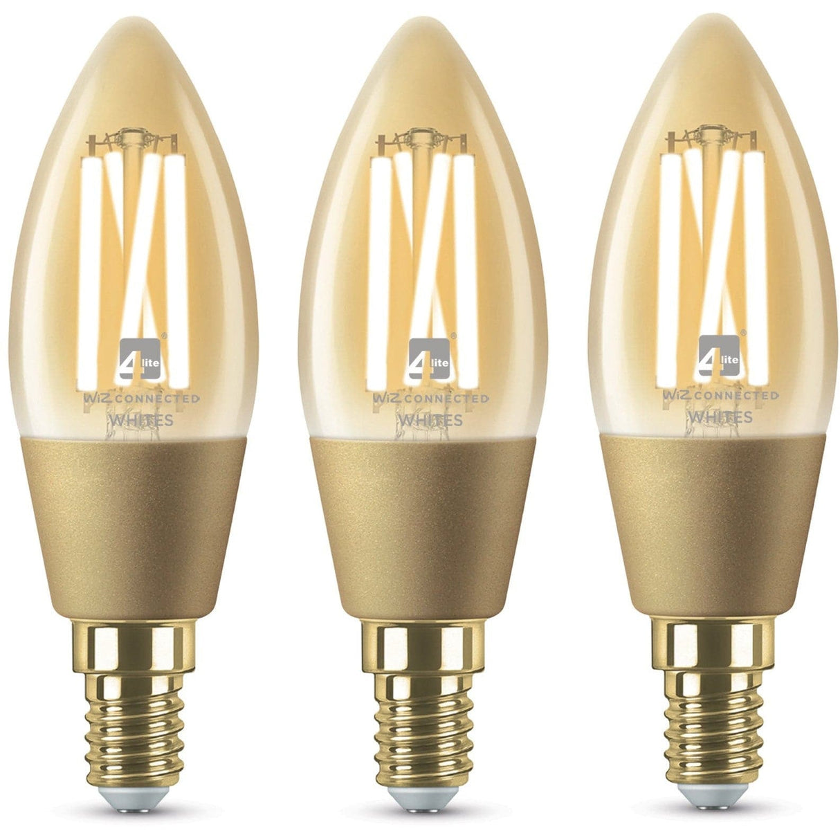 4lite WiZ Connected C35 Candle Filament Amber WiFi LED Smart Bulb - E14 Small Screw