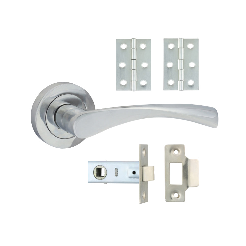 Edleston Lever on Rose Door Pack – Polished Chrome (Door Handle / Hinges / Latch)