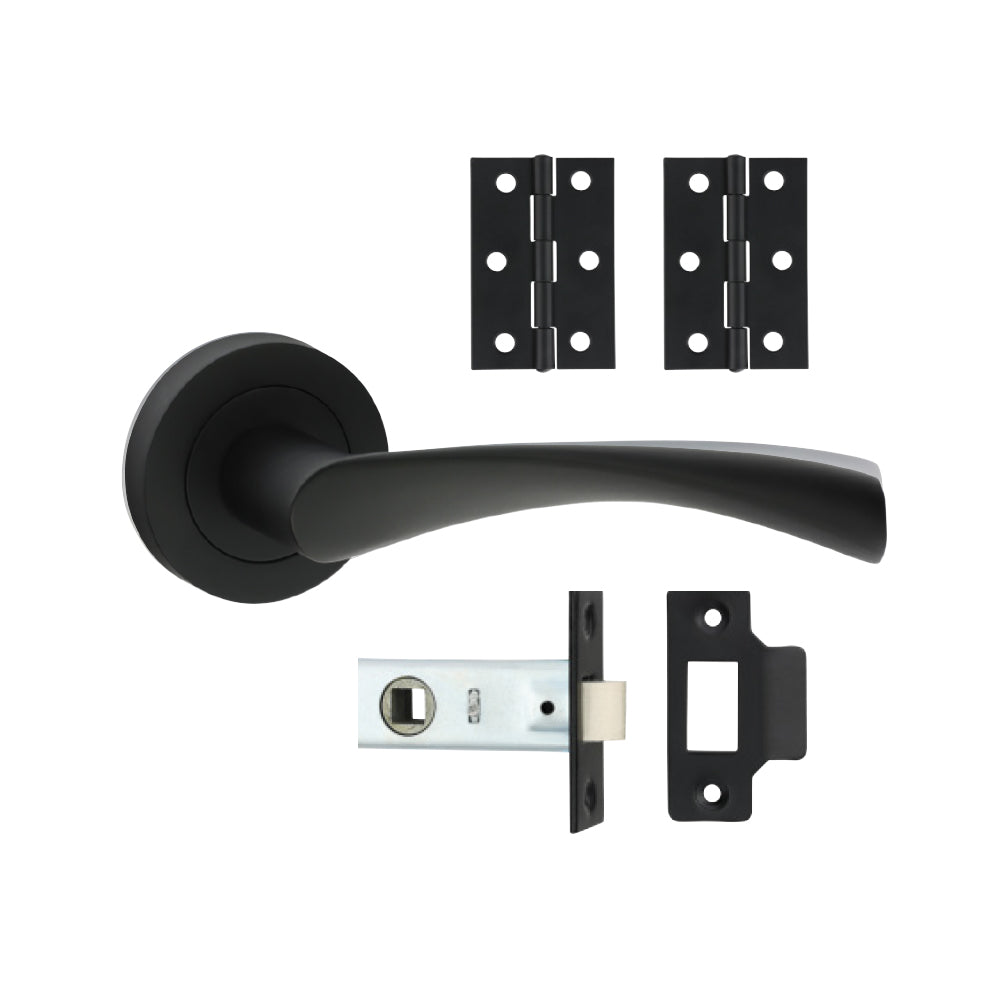 Edleston Lever on Rose Door Pack – Matt Black (Door Handle / Hinges / Latch)