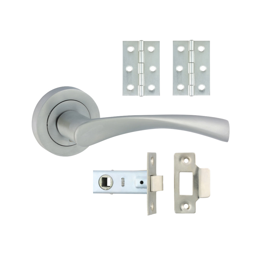 Edleston Lever on Rose Door Pack – Satin Chrome (Door Handle / Hinges / Latch)