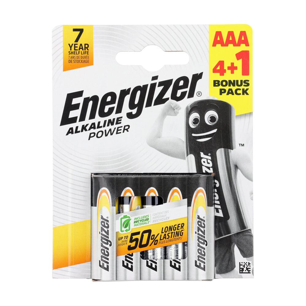 Energizer Alkaline Power AAA Batteries – 4+1 Pack