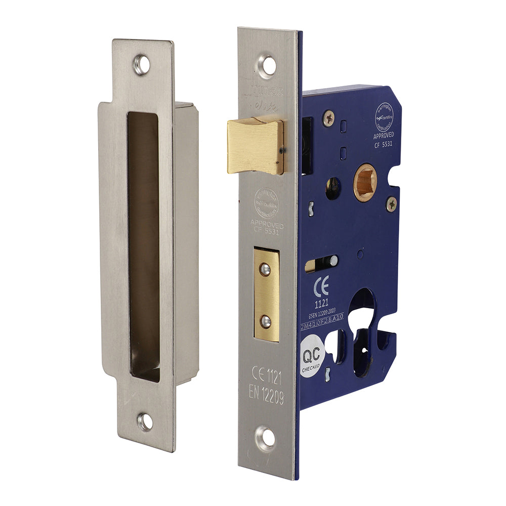 Euro Door Mortice Sashlock – Satin Nickel (66mm Case / 45.5mm Backset)
