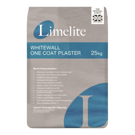 Limelite Whitewall One Coat Plaster - 25kg - 1 Bag of Limelite Plaster