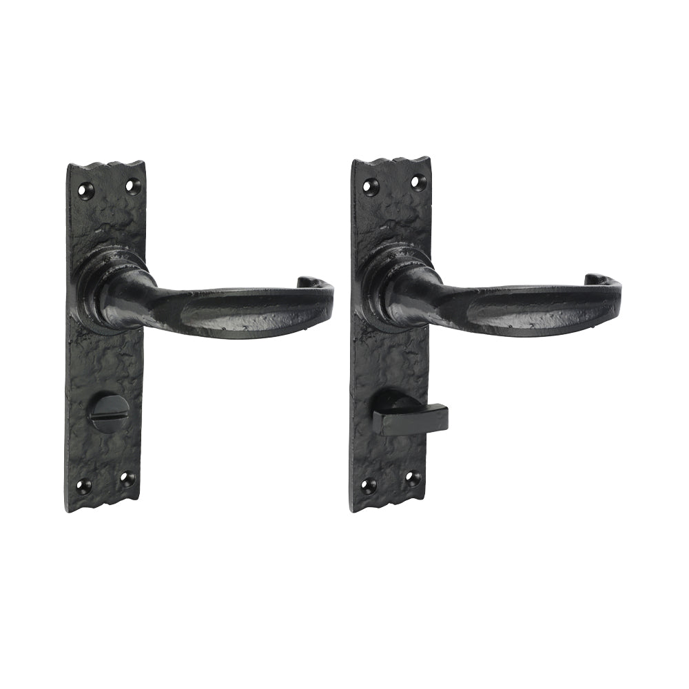 Narrow Style Thumb Turn Bathroom Lock Door Handle – Antique Black Iron - 155 × 37