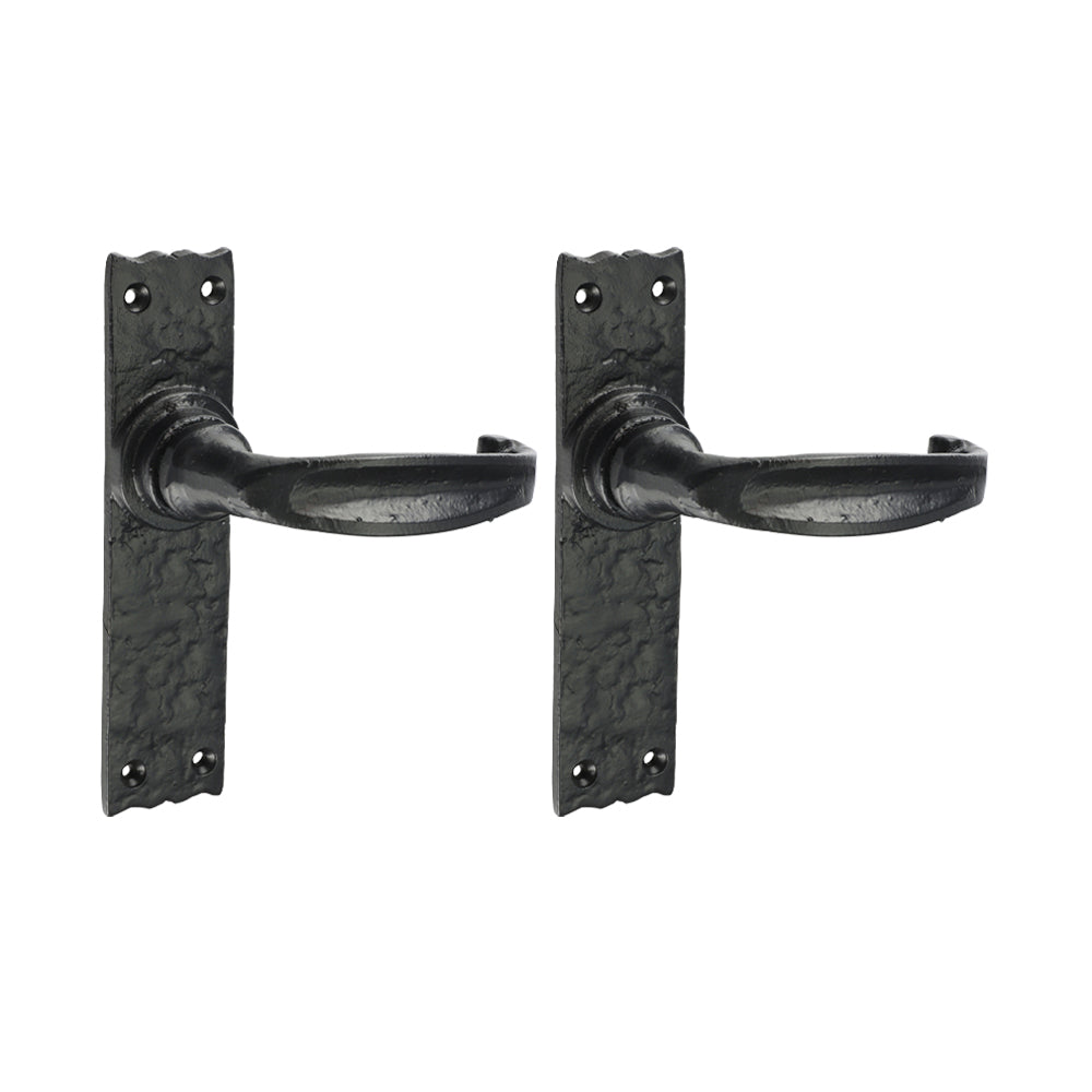 Narrow Style Lever Latch Door Handle – Antique Black Iron - 155 × 37