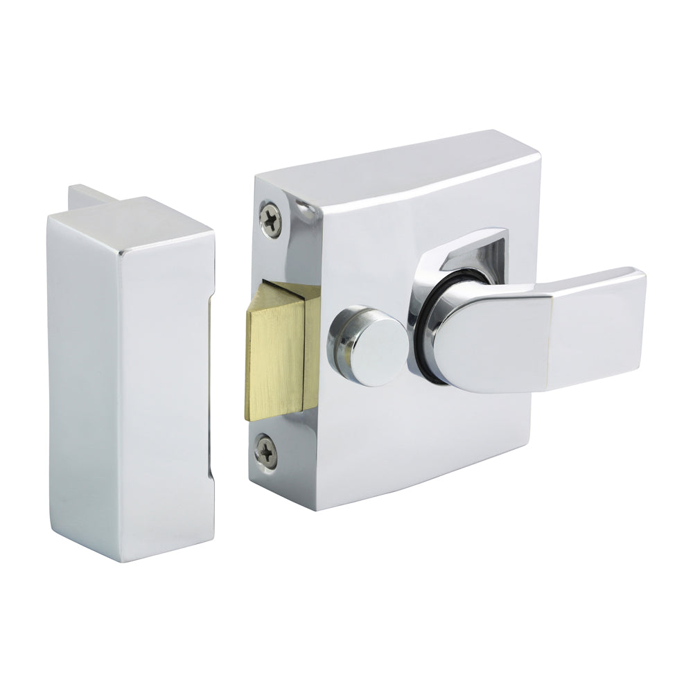 Narrow Style Nightlatch – Chrome (68mm Case / 40mm Backset)