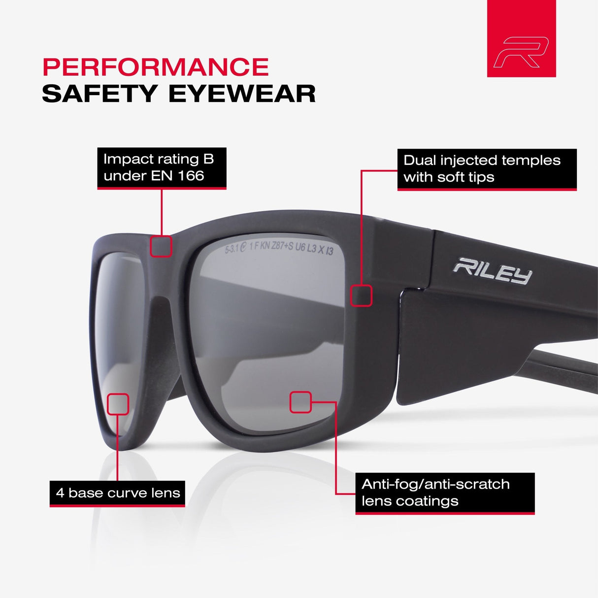 RILEY Navigator Anti-Scratch Safety Sunglasses with Grey Lens