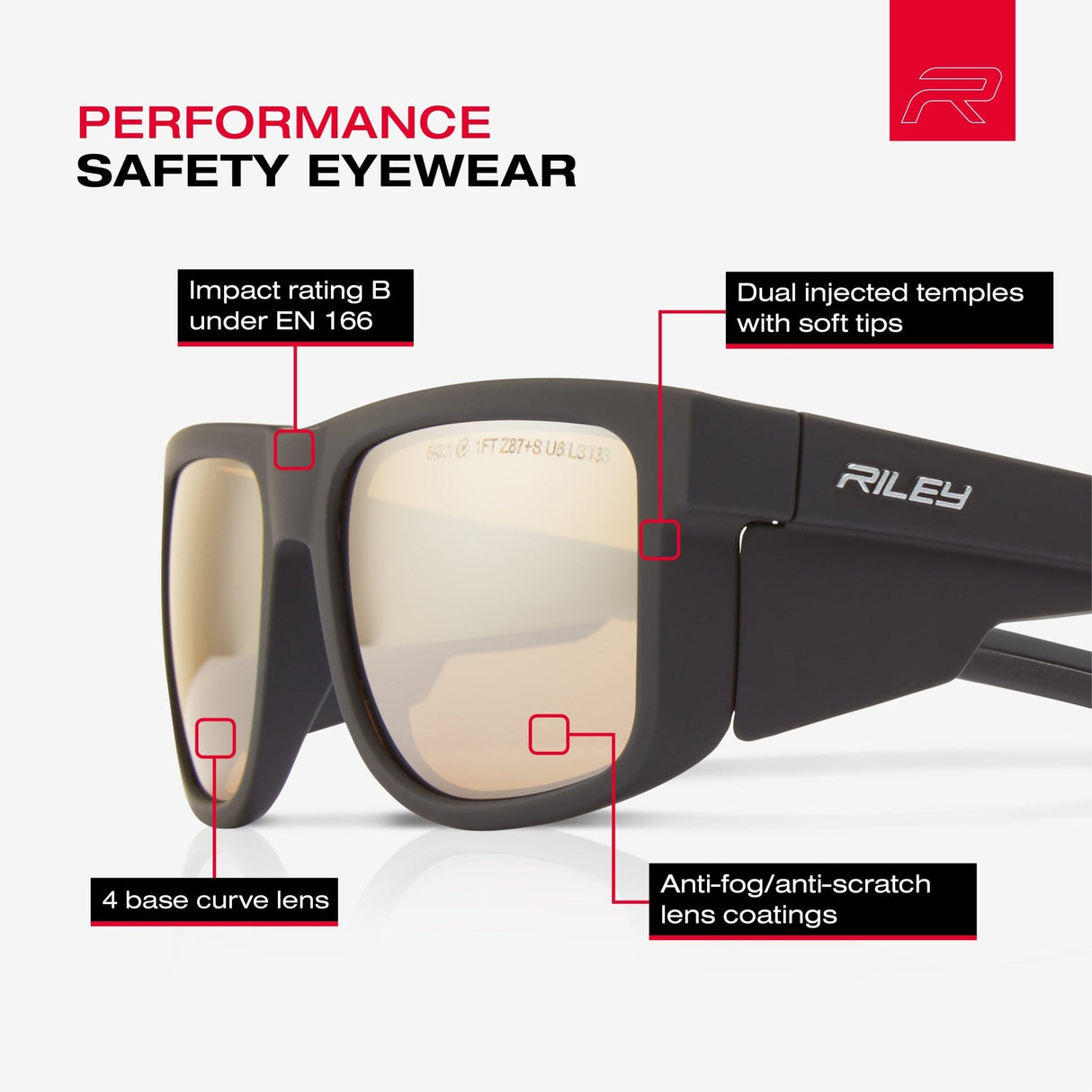 Riley Navigator – Antique Mirror Revo Safety Sunglasses, Anti-Scratch/Anti-Fog