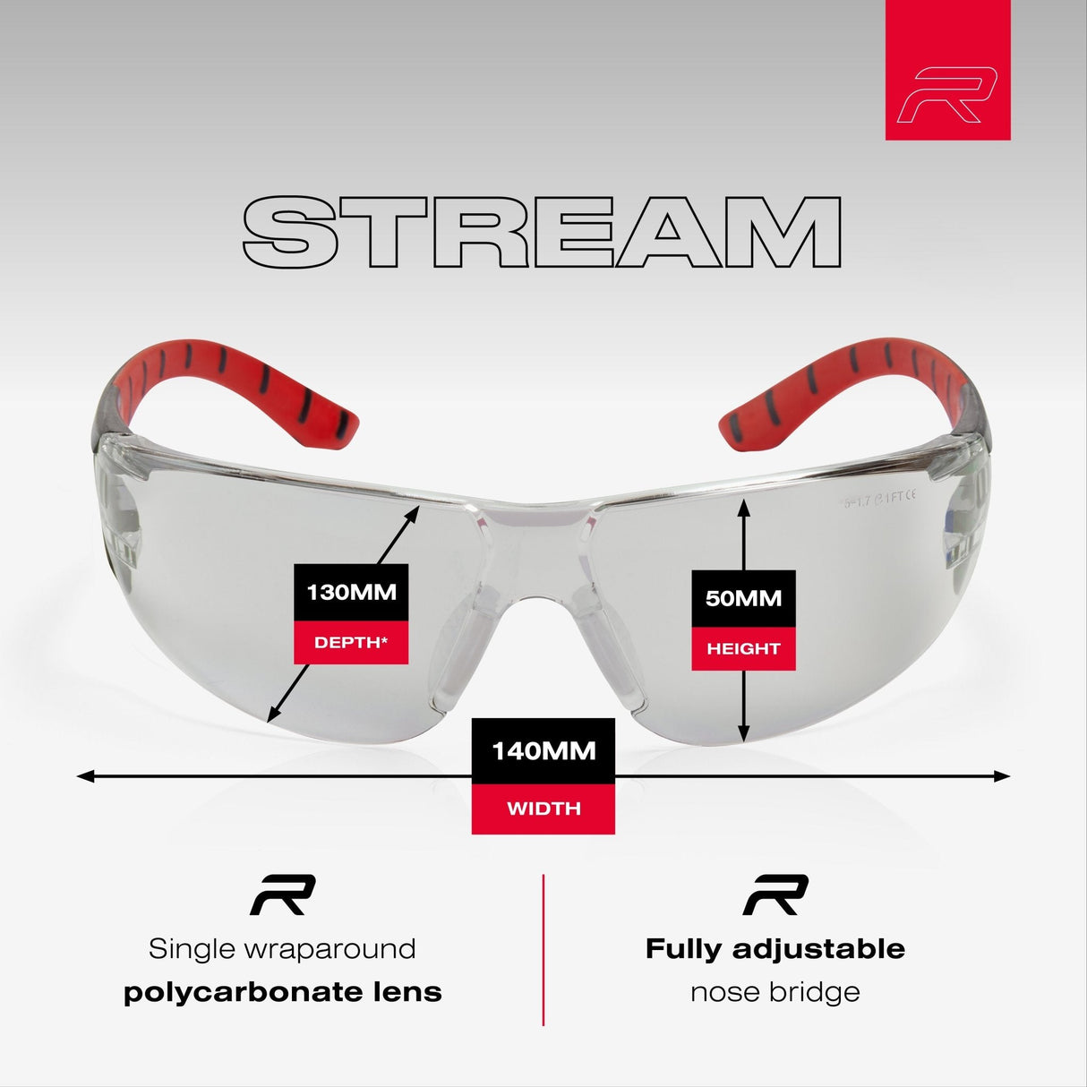 RILEY Stream Red Frameless Metal-Free Safety Glasses with LED Light Protective Lens