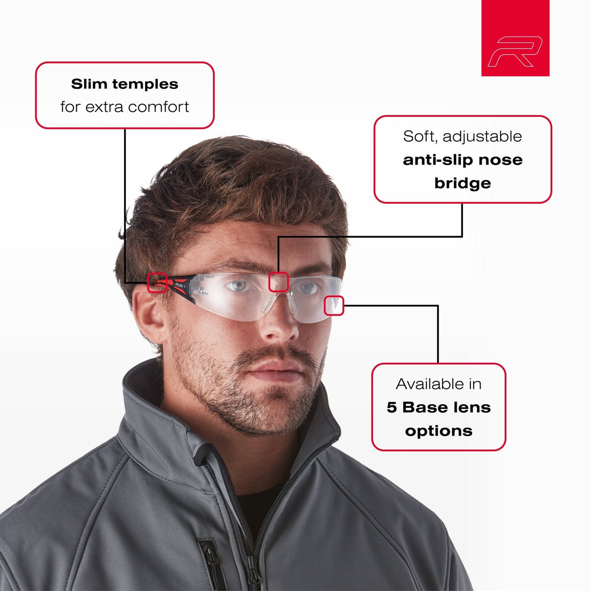 Riley Stream™ Red – Frameless, Metal-Free Safety Glasses (Indoor/Outdoor Lens)