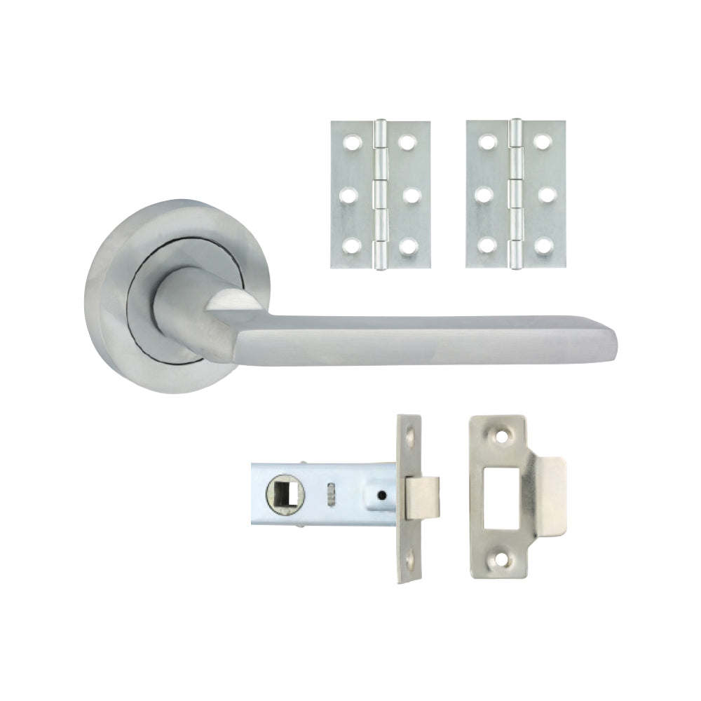 Radmore Lever on Rose Door Pack – Satin Chrome (Door Handle / Hinges / Latch)