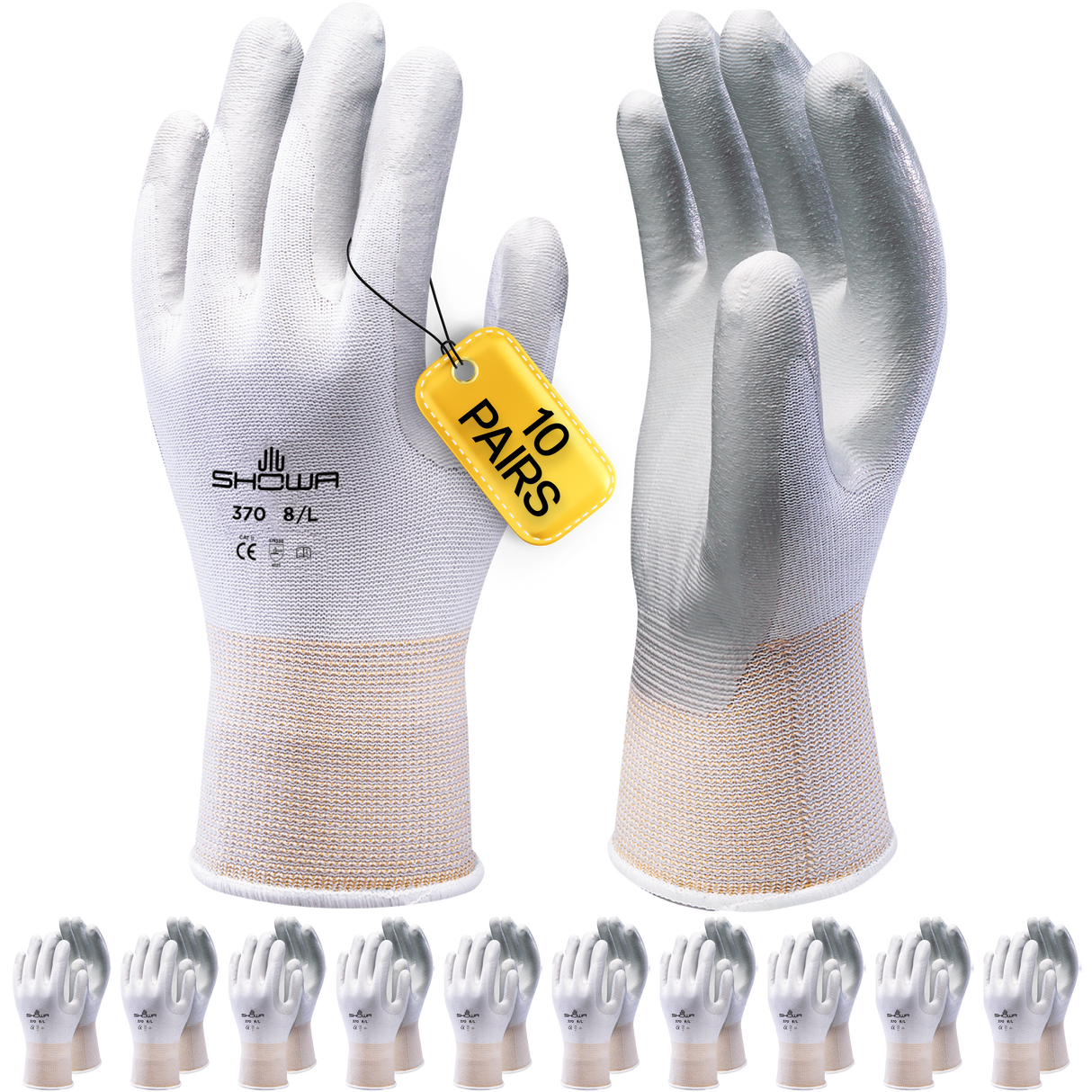 SHOWA 370 White Multi Purpose Lightweight Assembly Grip Safety Gloves (PACK of 10 PAIRS)