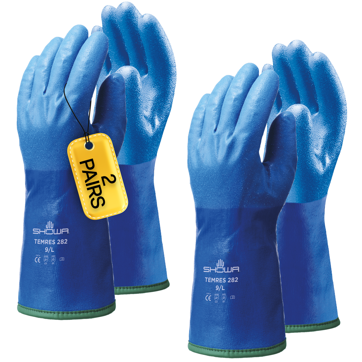 SHOWA Temres 282 - Waterproof Thermal Gauntlet Gloves – Pack of 2 Pairs