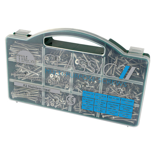 TIMCO Classic Multi-Purpose Screws – Mixed Tray – PZ – Double Countersunk – A2 Stainless Steel