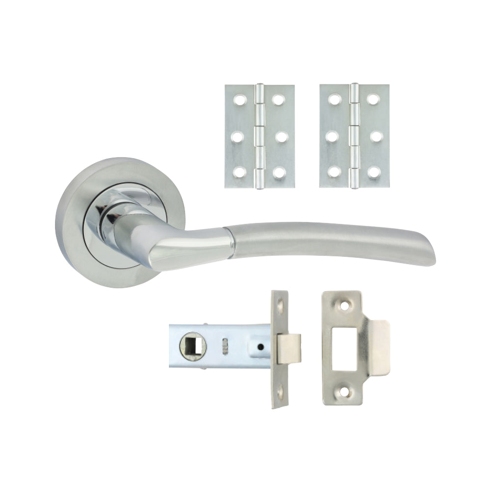 Shavington Lever on Rose Door Pack – Polished Chrome & Satin Chrome (Door Handles / Hinges / Latch)