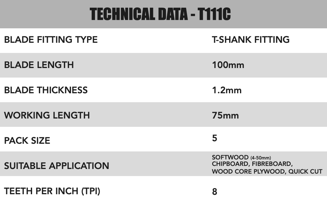 Key Blades T111C Jigsaw Blades 5 Pack - 1133
