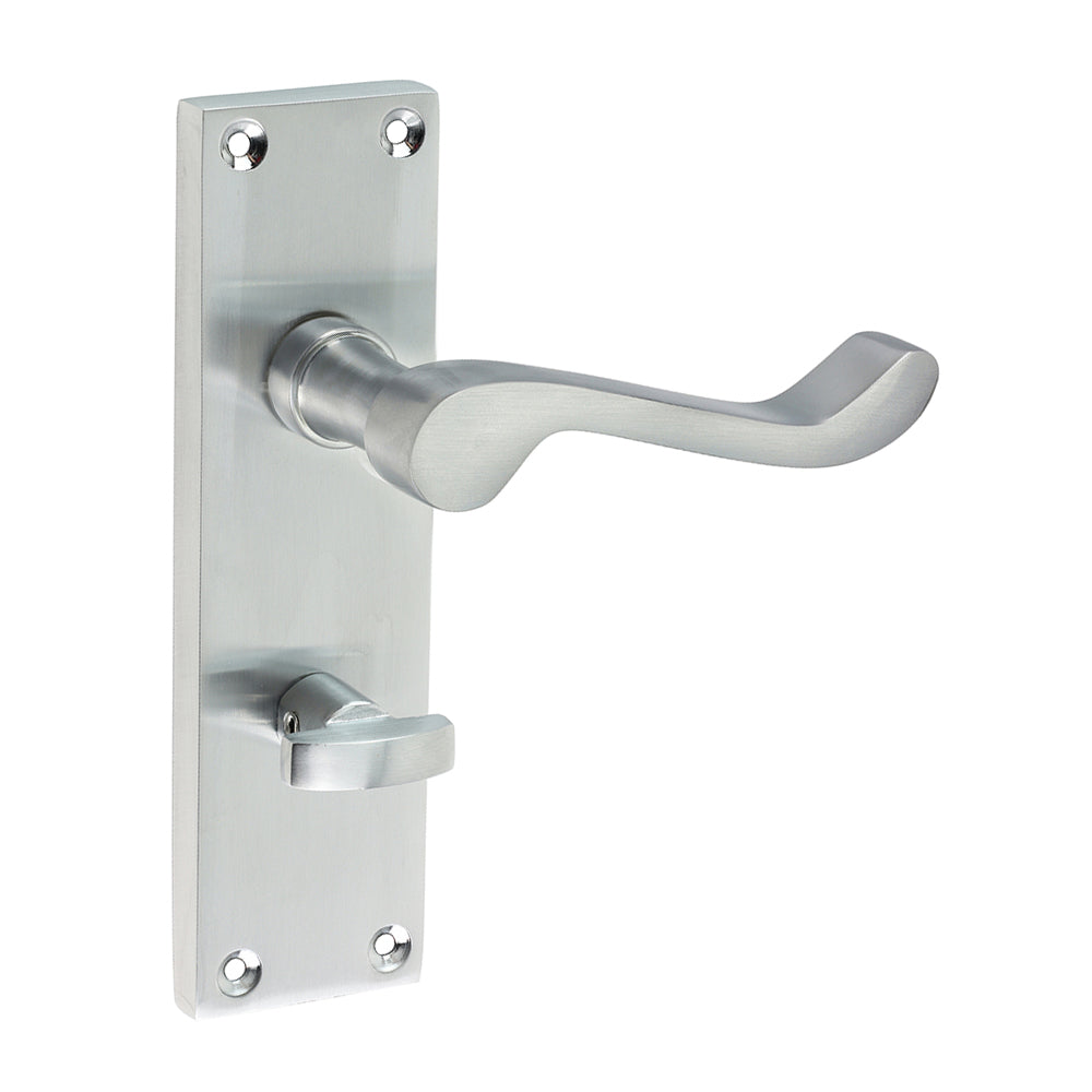 Victorian Scroll Thumb Turn Bathroom Door Handle – Satin Chrome - 152 × 42