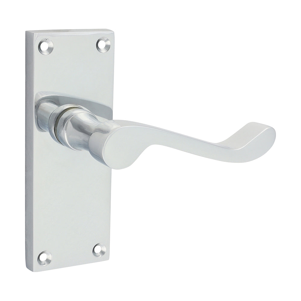 Victorian Scroll Latch Door Handle – Polished Chrome - 114 × 42