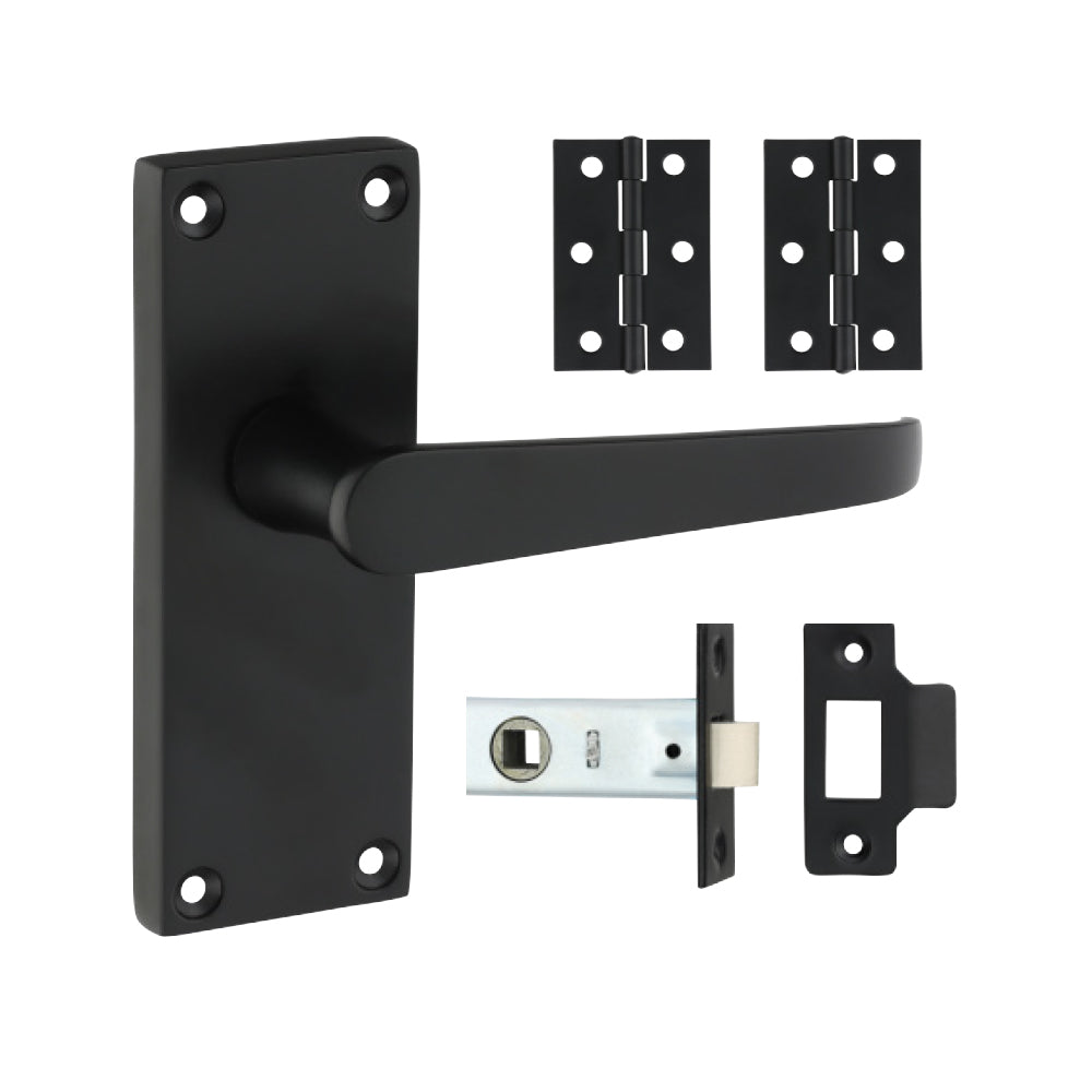 Victorian Straight Latch Door Pack – Matt Black (Door Handle / Hinges / Latch)