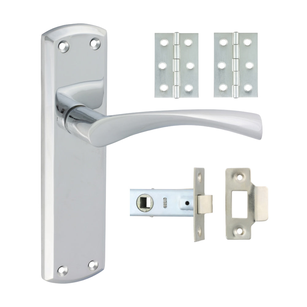 Zeta Latch Door Pack - Polished Chrome (Door Handle / Hinges / Latch)