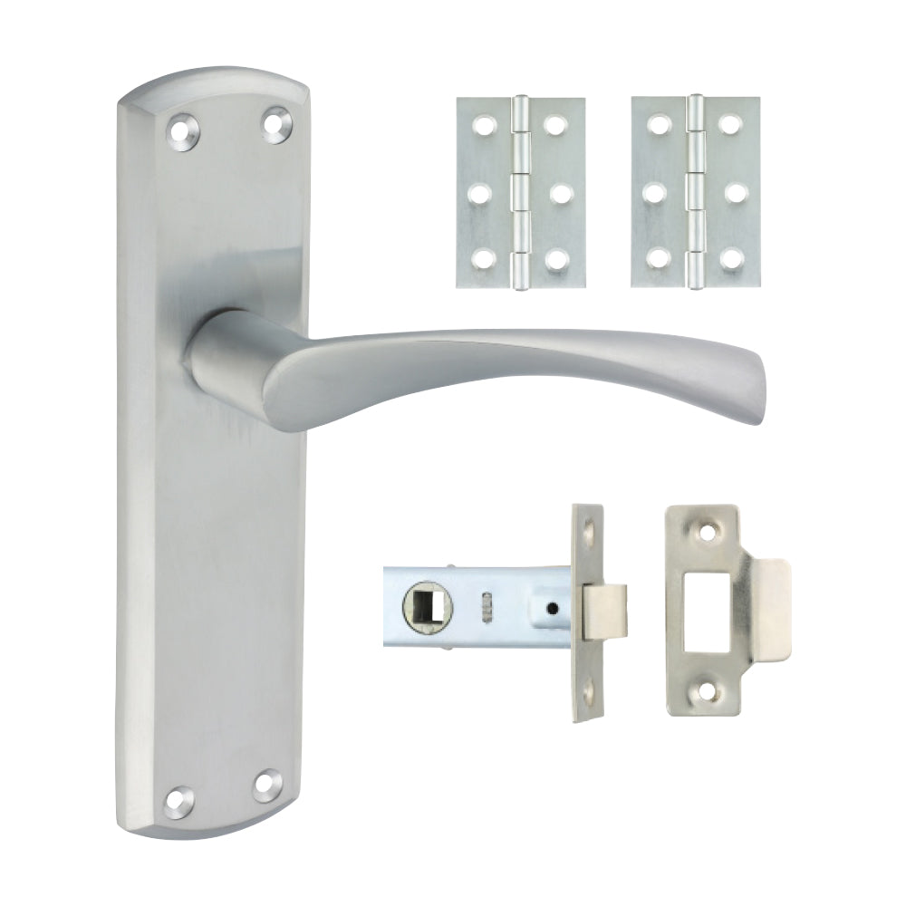 Zeta Latch Door Pack - Satin Chrome (Door Handle / Hinges / Latch)