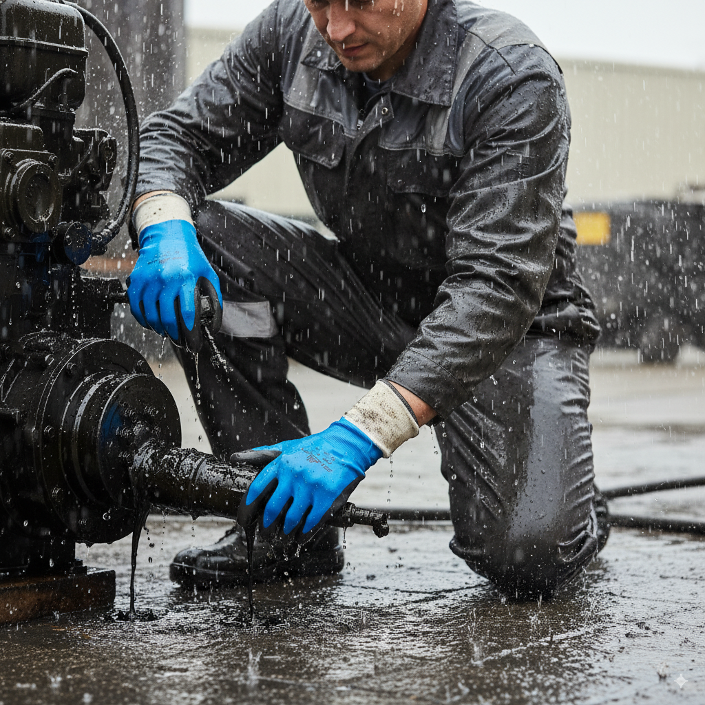 SHOWA 377 Waterproof Impermeable Fully Coated Work Gloves with Nitrile Grip