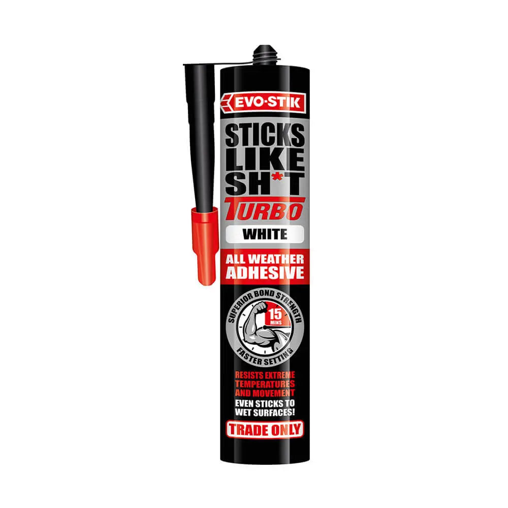 EVO-STIK Sticks Like Sh*t Turbo – White (290ml) - Ultra-Fast Setting Grab Adhesive