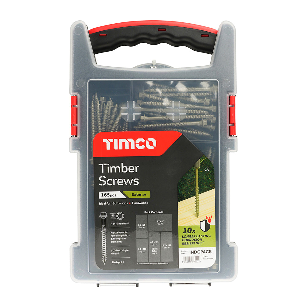 Timco Timber Screws – Hex Flange – Exterior Green (Mixed 165 Piece Grab Pack)