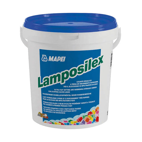 Mapei Lamposilex Waterplug: Fast-setting hydraulic mortar to seal active water leaks in concrete. Expands to stop pressure leaks in seconds.