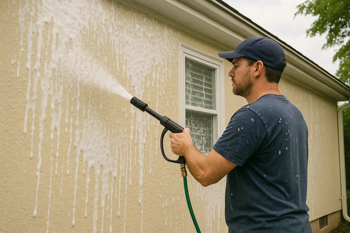 Jet washing exterior walls of a UK house