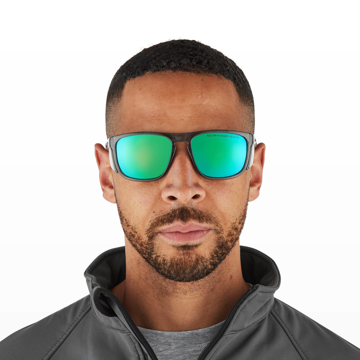 Riley Navigator X Safety Sunglasses – Green Mirror Revo, Smoked Frame, Anti-Fog/Anti-Scratch