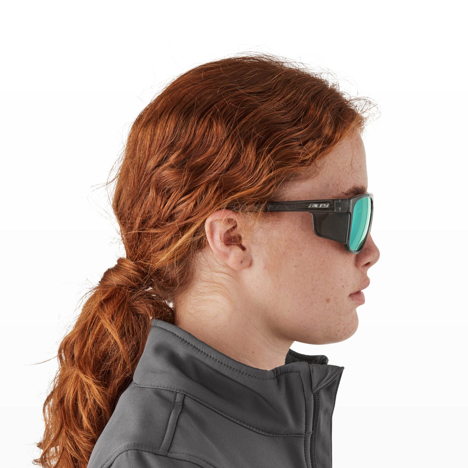 Riley Navigator X Safety Sunglasses – Green Mirror Revo, Smoked Frame, Anti-Fog/Anti-Scratch