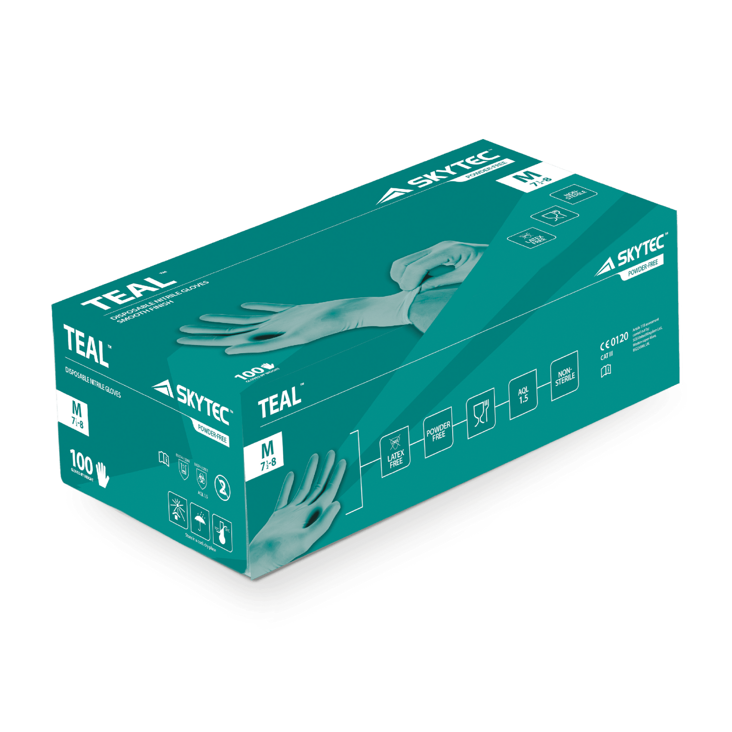 SKYTEC Teal Strong Nitrile Disposable Latex Free Powder Free Gloves Blue Green (BOX OF 100)