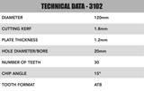 120mm x 20mm x 1.8mm 30 Tooth Circular Saw Blade