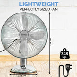 Senelux 12 inch Chrome Desk Fan; Great for Home Cooling and Comfort in Bedrooms, Living Rooms and Offices