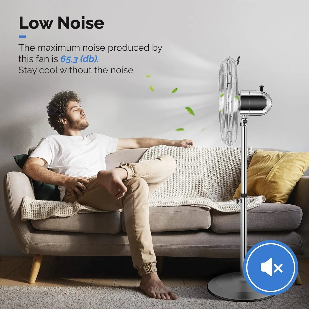 Senelux 16 Inch Metal Pedestal Floor Fan, Chrome Standing Fan with 5 Blades, Oscillating Function, 3 Speed Settings, Adjustable Height