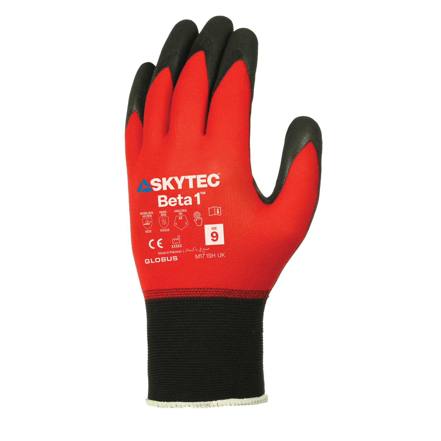 SKYTEC Beta 1 Tricolore Flexible Lightweight Low Cut Protection Red Safety Work Gloves with Grip Palm (PACK of 10 PAIRS)