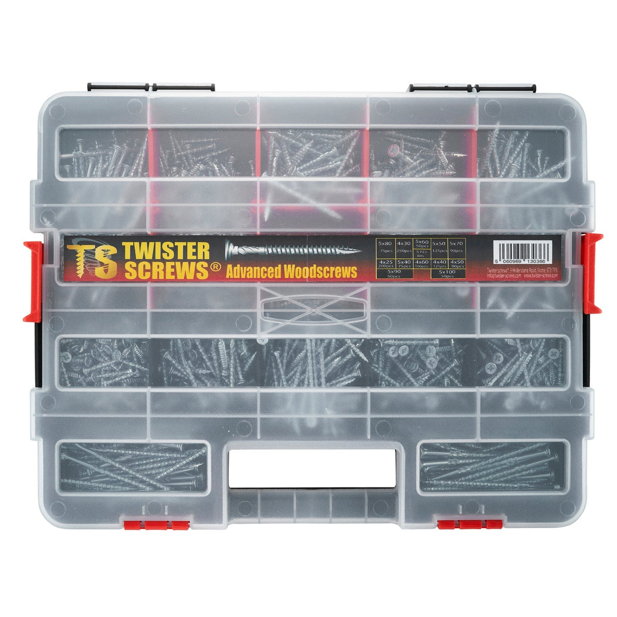 TwisterScrews Multibox – 1,280-Piece Plastic Screwbox (Magic Spiral & Twisted Thread)