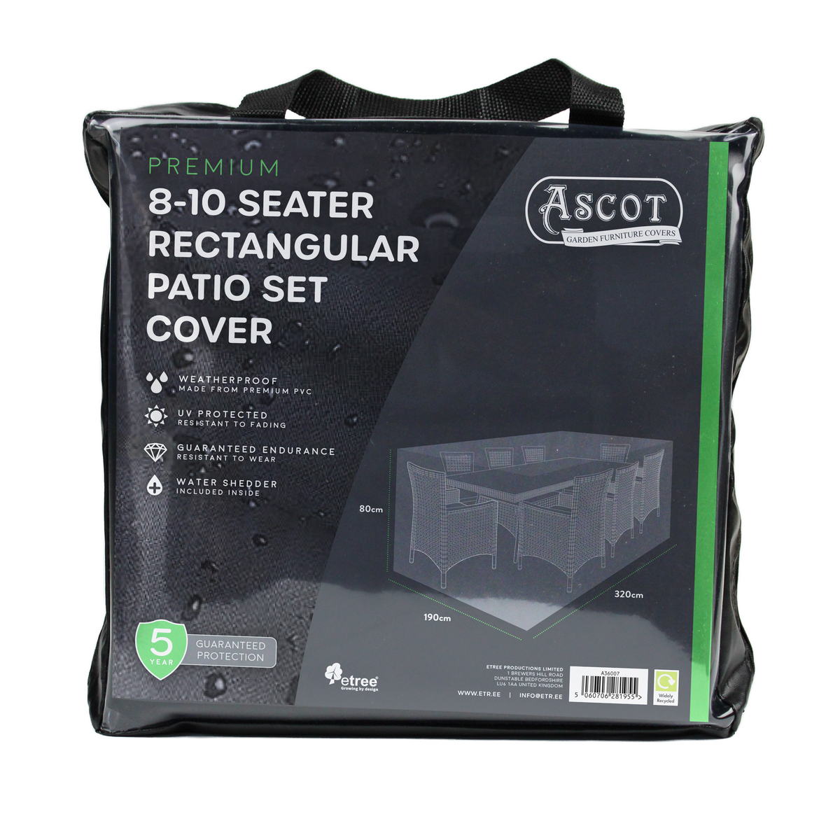 Premium Extra Large(8-10 seater) Rectangular Patio Set Cover - 320 X 190 X 80 (H) cm