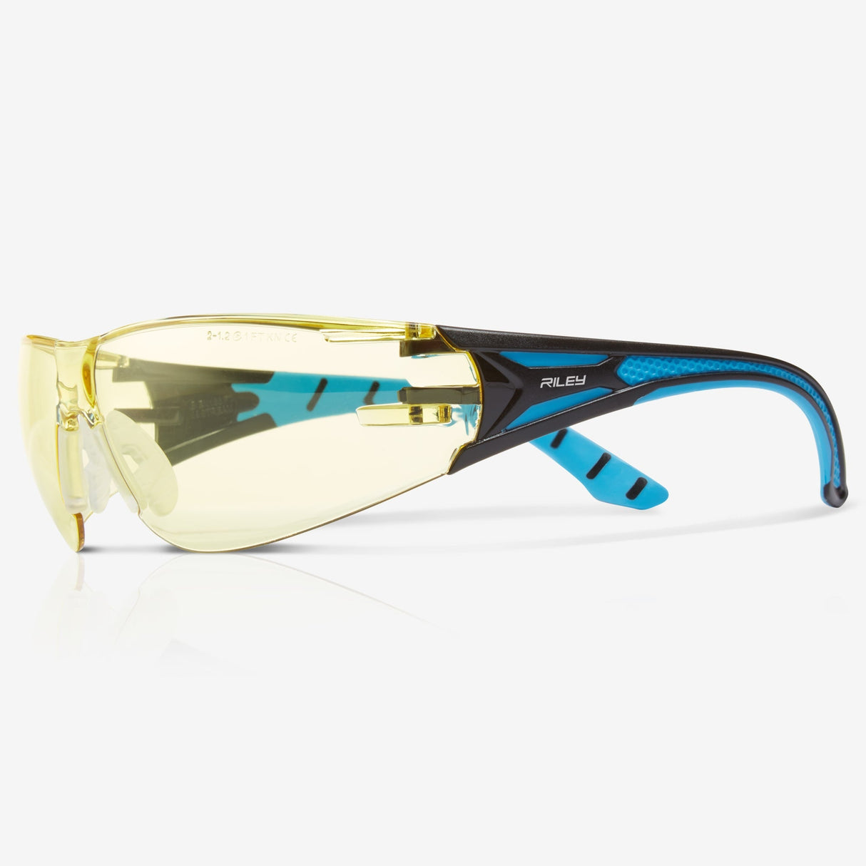 Riley Stream Blue Frameless Metal-Free Safety Glasses with Yellow Tint Lens