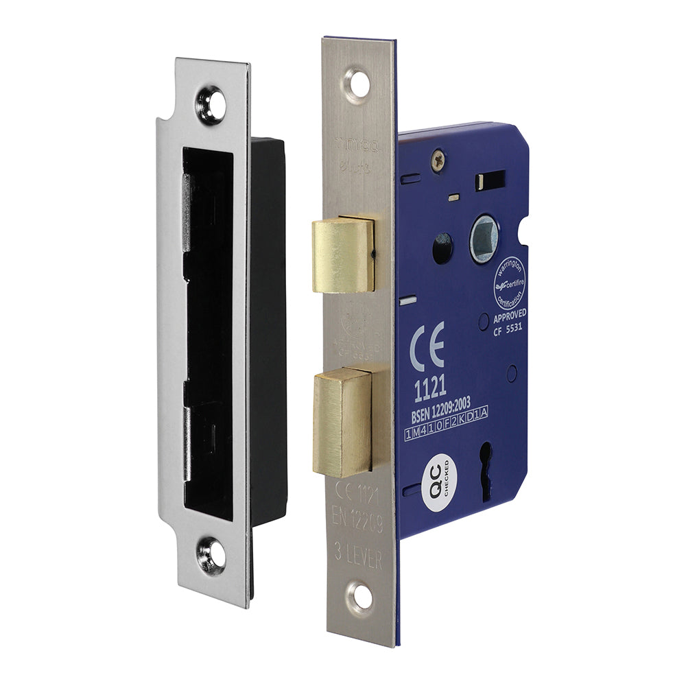 3 Lever Mortice Sashlock – Satin Nickel (65mm Case / 45mm Backset)